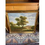 An original oil painting on canvas by Gronvold. Depicts landscape scene detailing a large tree as
