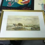 An original watercolour depicting a farmer with his working horse