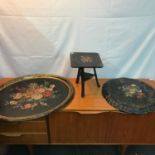 A Large Victorian paper mache ornate serving tray hand painted with bouquet of flowers, Together