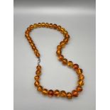 A Vintage Amber bead necklace finished with a silver 925 clasp. Total weight of amber 74.4grams