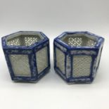 A Pair of 19th century Chinese pierced Hexagonal Incense burner pots. Measure 9cm in height.