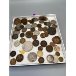 A Quantity of mixed coins which includes silver coronation medal coin, 1866 silver 20 cent coin