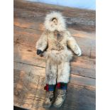 Traditional hand crafted Eskimo doll with fur parka and leggings & sealskin boots [43cm in length]