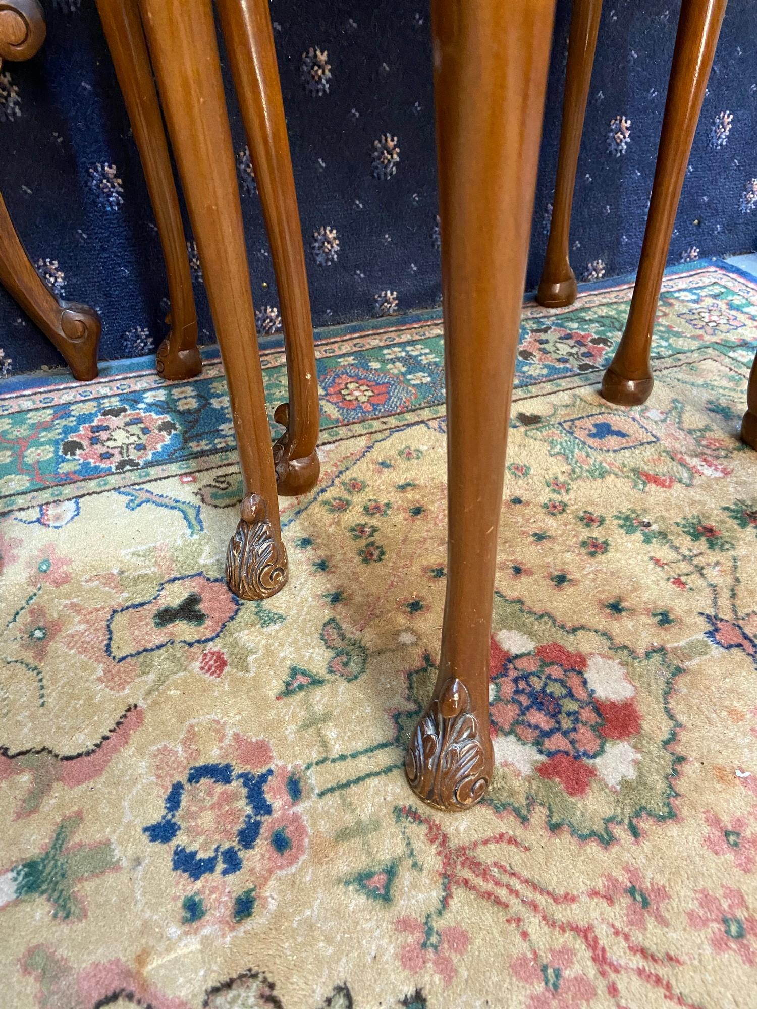 A Set of reproduction burr walnut [2] nest of tables fitted with bevel glass insert tops. - Image 3 of 3