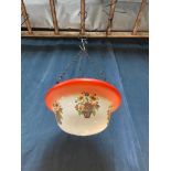 A Vintage Art Deco ceiling light shade. Designed with a red faded edge and floral bouquet transfers.