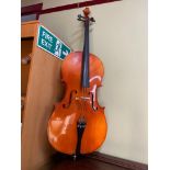 A 20th Century cello with bow and carry bag.