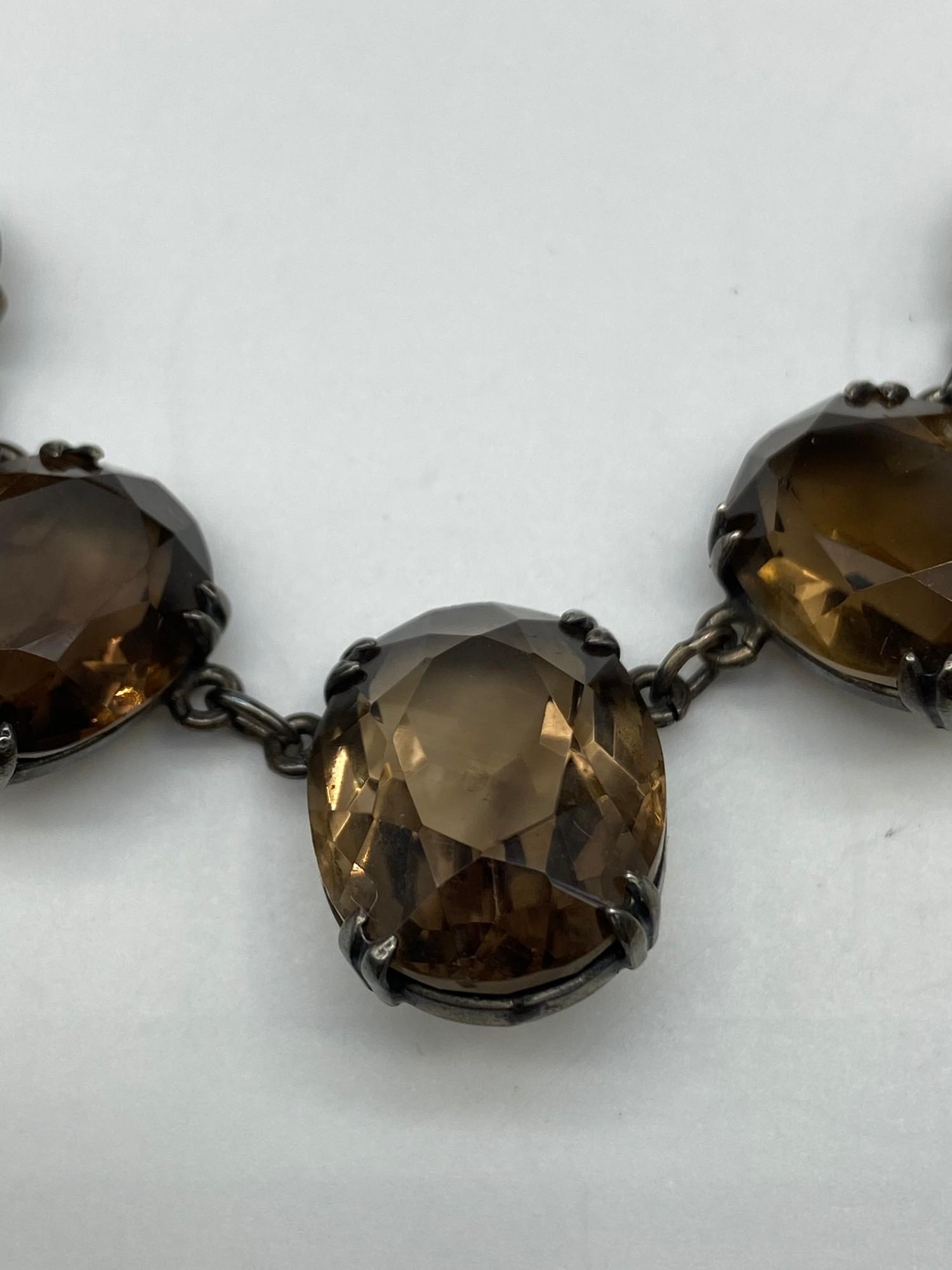 A Lovely example of an Antique ladies silver and smokey quartz drop necklace. Consists of five - Image 3 of 4