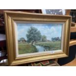 Original oil on board by W.T.J.BURTON, Titled "Summer Meadows" fitted within a gilt frame, Frame