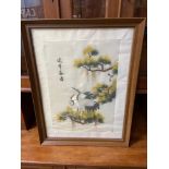 Antique Japanese silk tapestry depicting two storks.