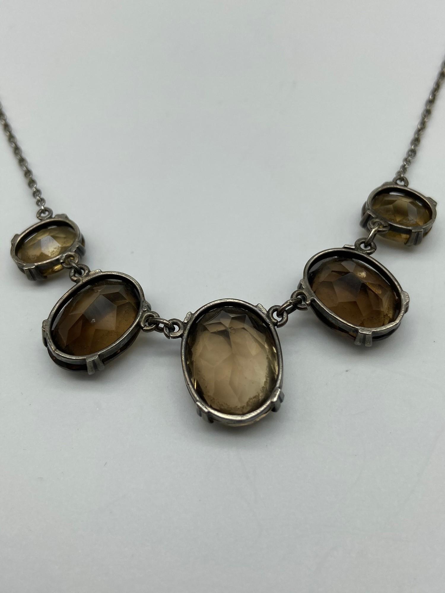 A Lovely example of an Antique ladies silver and smokey quartz drop necklace. Consists of five - Image 4 of 4