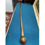 A 19th century tribal Knobkerrie walking cane. Possibly Zulu. Designed with a tight rope binding
