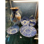 A Lot of 19th century Seiji Kaisha blue and white scalloped design plates and vase.
