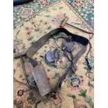 Military holster belt with pouch, belt is detailed with silver hall marked buckles- also attached to