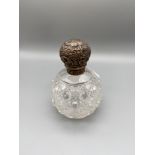 An ornate London silver and cut glass scent bottle. Maker Henry Wilmot and dated 1897. [10.5cm