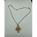 An 18ct gold Jerusalem cross pendant together with a 9ct gold necklace. [Cross weighs 3.43 grams] [
