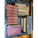 A Box containing a quantity of antique books which includes Dickens, Robert Louis Stevenson, The