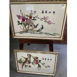 A lot of two Vintage Japanese silk tapestries .SIGNED.