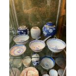A Lot of early 20th century Japanese Kutani porcelain bowls together with three Chinese preserve