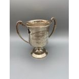 A Birmingham silver two handle trophy, Dated 1938. Engraved to the front 'The British Show Jumping