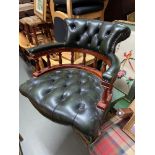 Centurion The Chesterfield Specialists -Chesterfield green leather captains chair. No Base.