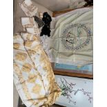 A Large ornate gold thread table cover with matching napkins, Large tapestry oriental table cover