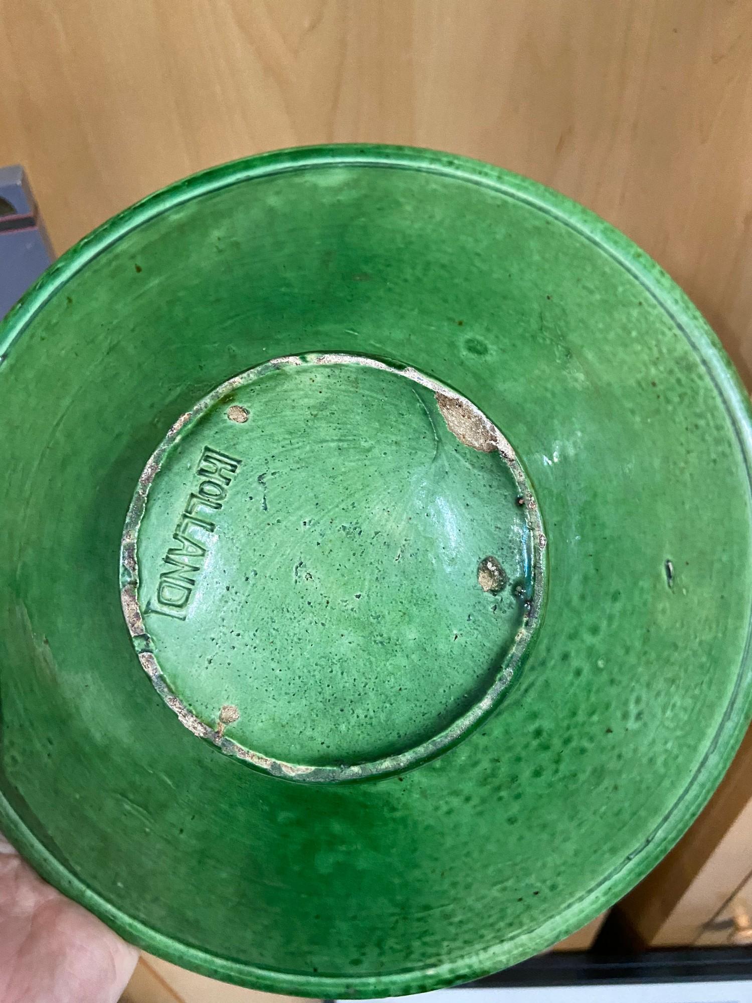A 19th century green glazed bowl with impressed 'Holland' mark. [28.5cm diameter] - Image 3 of 3