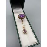 Antique ladies London 9ct gold ring with large amethyst stone [3 grams] [ring size L] together