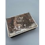 A Very rare and unusual cigarette box depicting Meissonier- Les Trois Fumeurs. Showing an etched