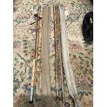 Two Antique fishing rods, Alex martin 3 piece split cane rod and Simpson of Edinburgh 3 piece. Comes