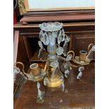 A Pair of Regency cast metal and crystal crop let candle stick holders