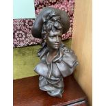 Anton Nelson (France, 1880 - 1910) Art Nouveau spelter bronzed lady bust. Signed to the back. [