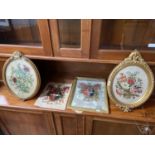 Antique hand painted coat of arms with matching silk painting of the same coat of arms. Together