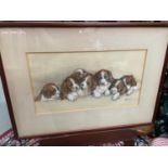 An original pastel drawing a litter of pups. Signed H Porter. Details to the back of the frame. [