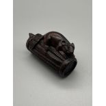 A Japanese hand carved netsuke of two mice on a basket. Signed by the artist.