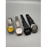 Four various vintage watches which includes Sekonda Quartz yellow faced, 1970's Casio F-28W, Casio