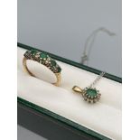 Ladies 9ct gold ring, set with Emeralds and Diamonds together with a matching Emerald and Diamond