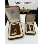 Antique 9ct gold pendant set with a green jade stone, 9ct gold necklace, A Pair of 9ct gold and jade