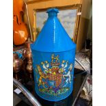 A large Vintage motor oil can reconditioned and finished with a Royalty crest transfer. [39cm in