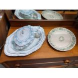 Johnsons Bros Raleigh asher set together with a Victorian green printed serving platter.