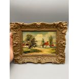 A Miniature original Oil Painting Landscape by Marco Cortinelli. Fitted within a gilt ceramic frame.