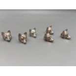 A Set of 6 Birmingham silver fox head card/ menu holders. [66grams]
