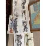 A Quantity of pen drawings and watercolours of Fife areas by G.T.Strath.