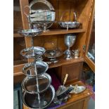 A quantity of mixed plated and E.P Wares which includes large goblet/ cup & Various ornate swing