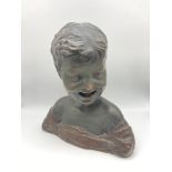 Antique Plaster Cold painted style Bust of a Laughing Boy, Continental, late 19th/early 20th