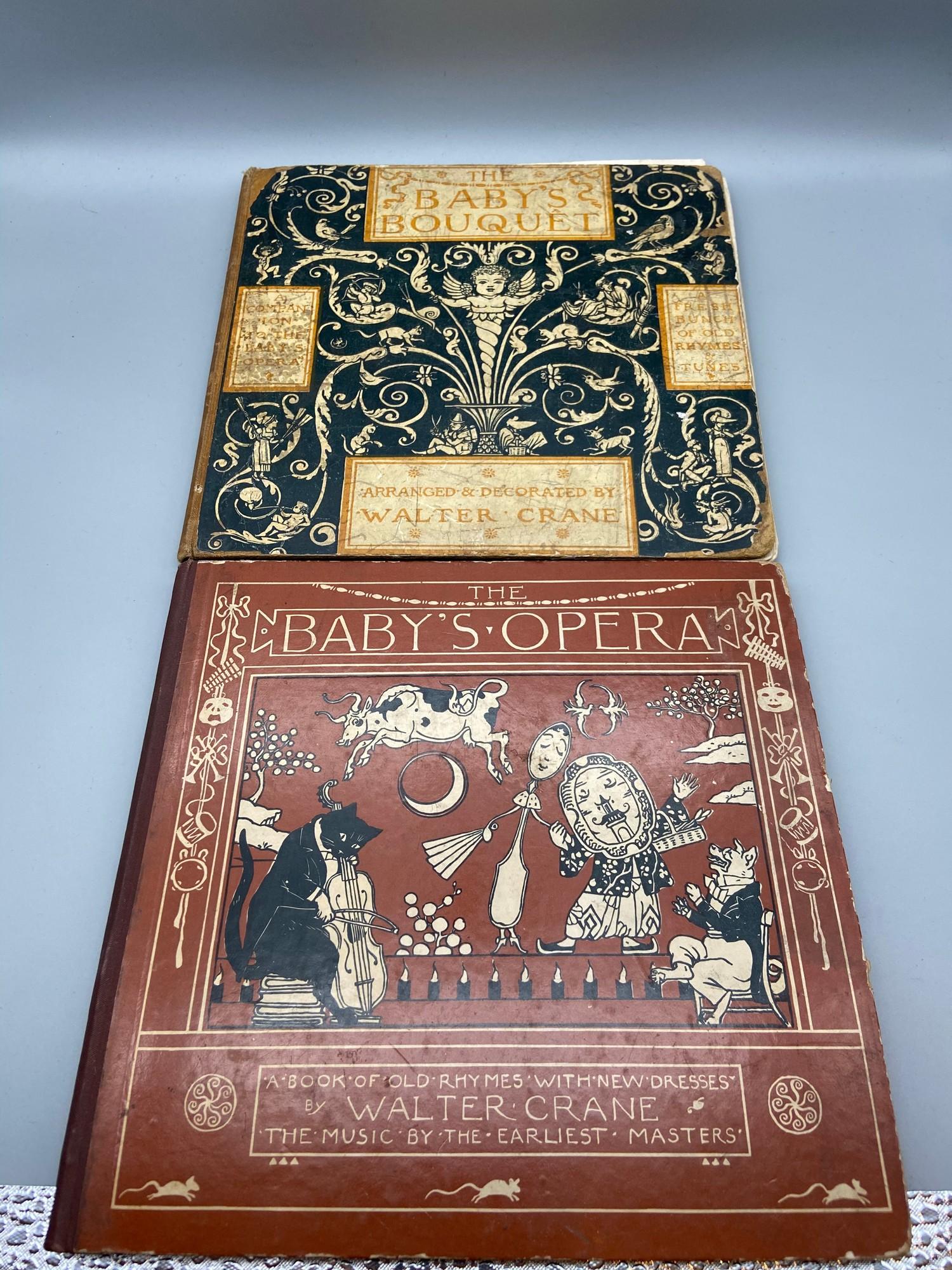 Two antique books- The Baby's Bouquet and The Baby's Opera by Walter Crane.