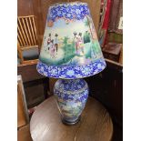 A Large Chinese enamel painted table lamp. Enamel painted on copper. Highly detailed paint work