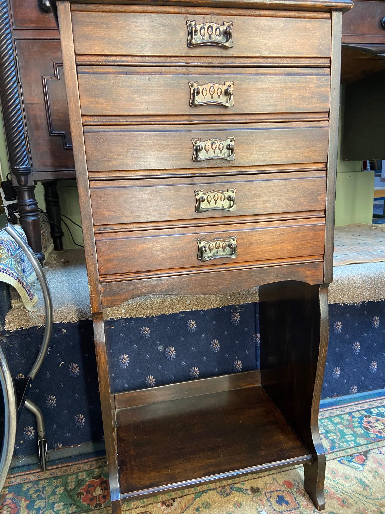 An early 1910/20's music cabinet. Designed with 5 drop end drawers and fitted with Art Nouveau - Image 3 of 8