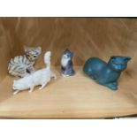 Four various cat porcelain figures which includes USSR, Royal Doulton and Royal Copenhagen-