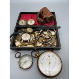 A Quantity of antique and vintage watches which includes Husbands & Sons Bristol pocket barometer,