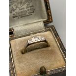 Antique 9ct gold Art Deco designed three diamond ring. Comes with original Box. [Ring size M]